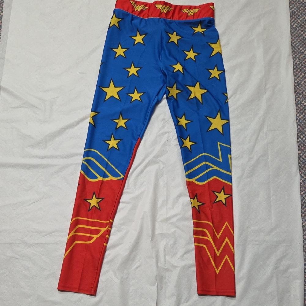 Forever 21 Blue, Red & Yellow Wonder Woman Star Leggings